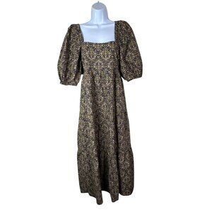 Minkpink Women Floral Puff Sleeve Midi Dress Size Medium Boho Peasant Squareneck